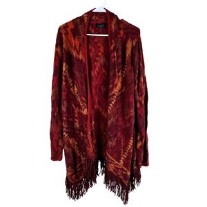 Lucky Brand Southwestern Cardigan Sweater Large Aztec Fringe Open Front Knit